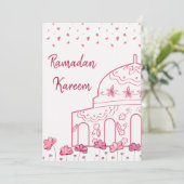 Cute Floral Pink Mosque Islamic Ramadan Mubarak Feestdagenkaart (Staand voorkant)