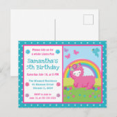 Cute Floral Pink Rainbow Llama Birthday Briefkaart (Voorkant / Achterkant)