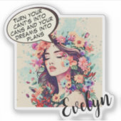 Cute Floral Pop Art ‘Make Your Dreams Into Plans’ Sticker (Voorkant)