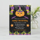 Cute Floral Pumpkin Halloween Birthday Party Kaart (Staand voorkant)