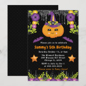 Cute Floral Pumpkin Halloween Birthday Party Kaart (Voorkant / Achterkant)