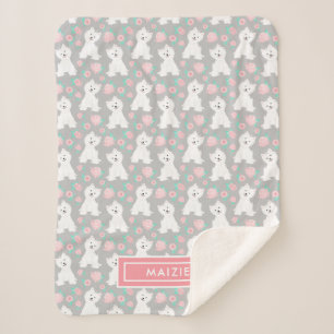 Cute Floral Puppy Pattern   Gepersonaliseerd grijs Sherpa Deken