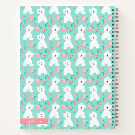 Cute Floral Puppy Pattern | Gepersonaliseerd | Mun Notitieboek (Achterkant)