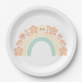 Cute Floral Rainbow Smiles Pastel Birthday Papieren Bordje