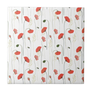 Cute Floral Red Poppy Pattern Ceramic Tile Tegeltje