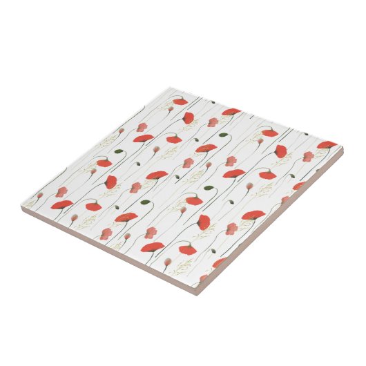 Cute Floral Red Poppy Pattern Ceramic Tile Tegeltje (Zijkant)
