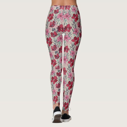 Cute Floral Red & Roze Pattern Leggings (Achterkant)