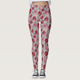 Cute Floral Red & Roze Pattern Leggings