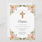Cute Floral Religious Cross Girl Baptisme Kaart (Voorkant)