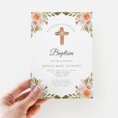 Cute Floral Religious Cross Girl Baptisme Kaart