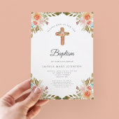 Cute Floral Religious Cross Girl Baptisme Kaart
