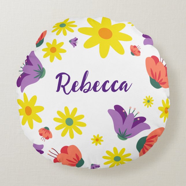 Cute Floral Rond Kussen (Voorkant)