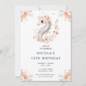 Cute Floral Seahorse Birthday Party Kaart (Voorkant)