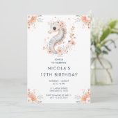 Cute Floral Seahorse Birthday Party Kaart (Staand voorkant)