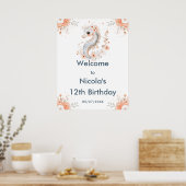 Cute Floral Seahorse Birthday Party Welcome Poster (Keuken)