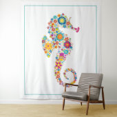 Cute floral seahorse illustratie wandkleed (In situ)