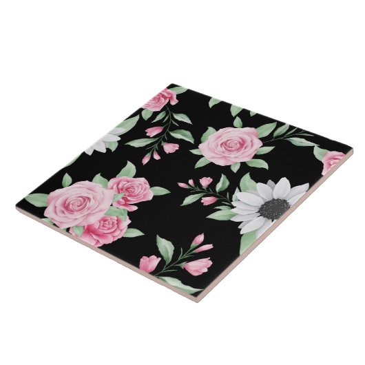 Cute Floral Seamless Pattern Ceramic Tegel Tegeltje (Zijkant)