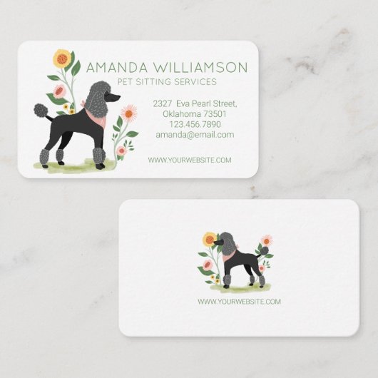 Cute Floral Show Clip Poodle Dog Pet Care Visitekaartje (Voorkant / Achterkant)
