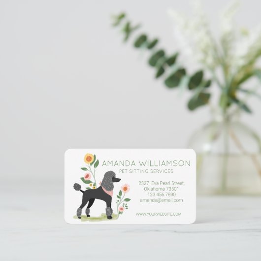 Cute Floral Show Clip Poodle Dog Pet Care Visitekaartje (Staand voorkant)