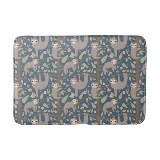 Cute Floral Sloth Pattern Badmat (Voorkant)