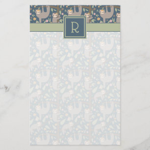 Cute Floral Sloth Pattern Briefpapier