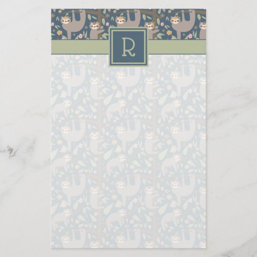 Cute Floral Sloth Pattern Briefpapier (Voorkant)