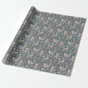 Cute Floral Sloth Pattern Cadeaupapier