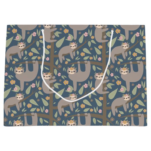 Cute Floral Sloth Pattern Groot Cadeauzakje