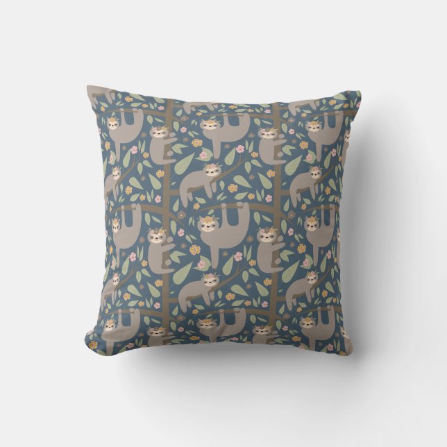 Cute Floral Sloth Pattern Kussen (Voorkant)
