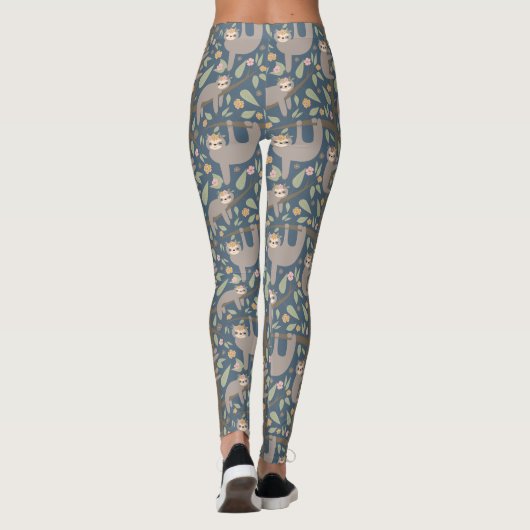 Cute Floral Sloth Pattern Leggings (Achterkant)