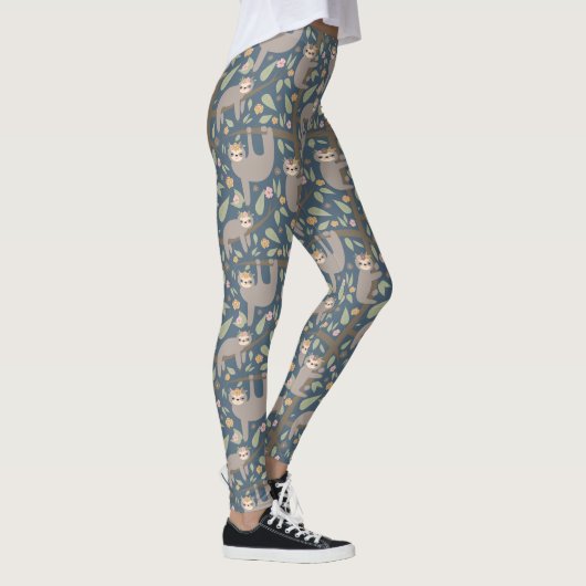 Cute Floral Sloth Pattern Leggings (Rechts)