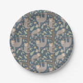 Cute Floral Sloth Pattern Papieren Bordje (Voorkant)