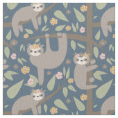 Cute Floral Sloth Pattern Stof (Close Up)
