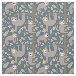 Cute Floral Sloth Pattern Stof