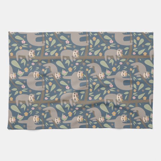 Cute Floral Sloth Pattern Theedoek (Horizontaal)
