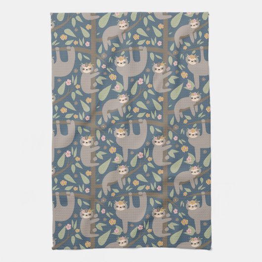 Cute Floral Sloth Pattern Theedoek (Verticaal)