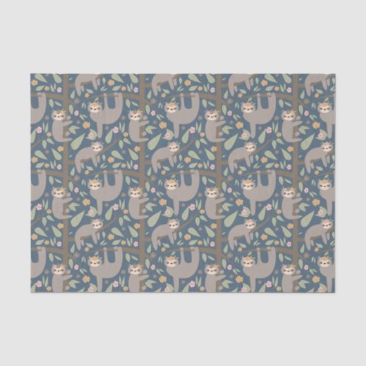 Cute Floral Sloth Pattern Tissuepapier (Voorkant)