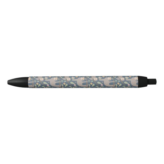 Cute Floral Sloth Pattern Zwarte Inkt Pen (Voorkant)
