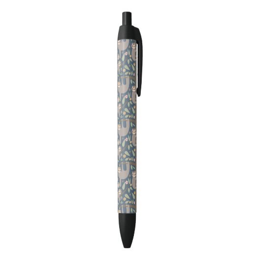 Cute Floral Sloth Pattern Zwarte Inkt Pen (Achterkant (Verticaal))