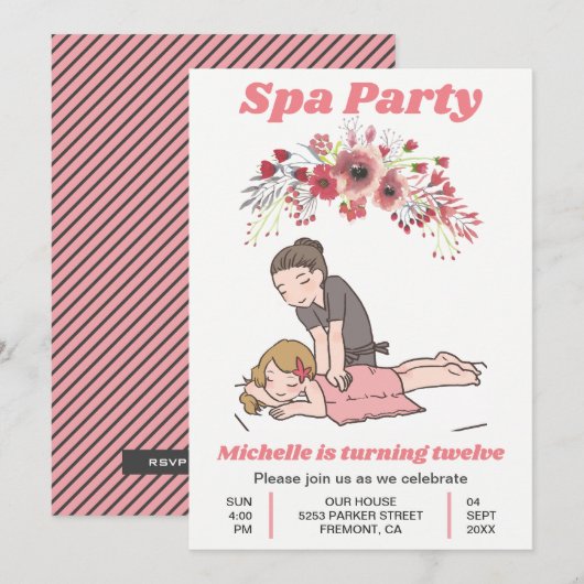 Cute Floral Spa Girls Birthday Party Kaart (Voorkant / Achterkant)