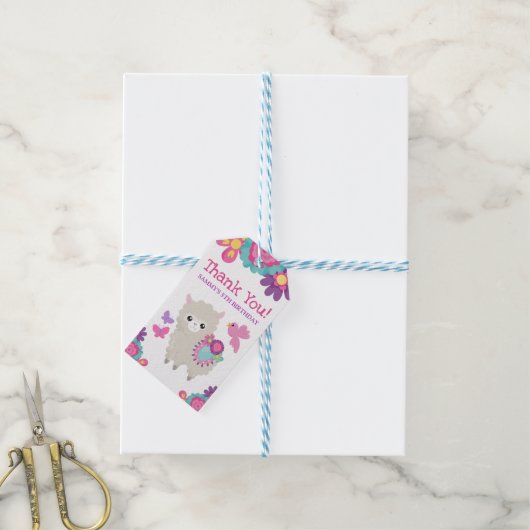 Cute Floral Spring Llama Birthday Hartelijk dank Cadeaulabel (Met Touw)
