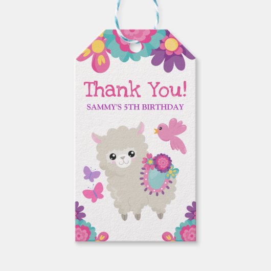 Cute Floral Spring Llama Birthday Hartelijk dank Cadeaulabel (Voorkant)
