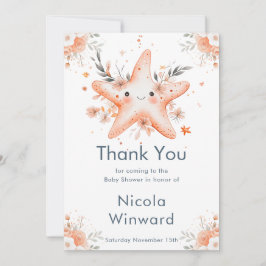 Cute Floral Starfish Baby Shower Bedankkaart