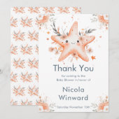 Cute Floral Starfish Baby Shower Bedankkaart (Voorkant / Achterkant)