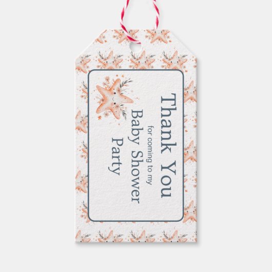 Cute Floral Starfish Baby Shower Cadeaulabel (Voorkant)
