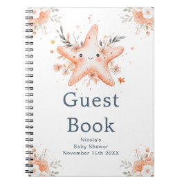 Cute Floral Starfish Baby Shower Guest Book Notitieboek