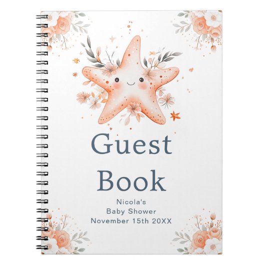 Cute Floral Starfish Baby Shower Guest Book Notitieboek (Voorkant)