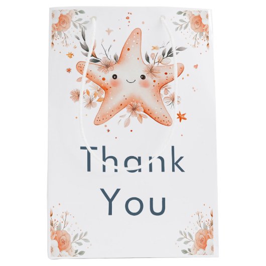 Cute Floral Starfish Baby Shower Medium Cadeauzakje (Voorkant)