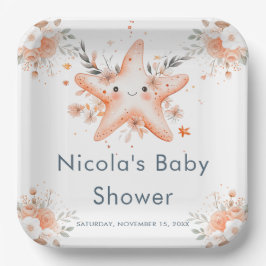 Cute Floral Starfish Baby Shower Papieren Bordje