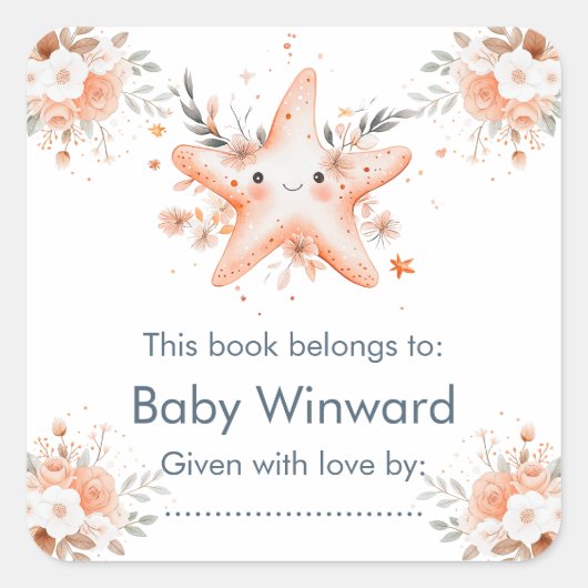 Cute Floral Starfish Baby Shower Vierkante Sticker (Voorkant)